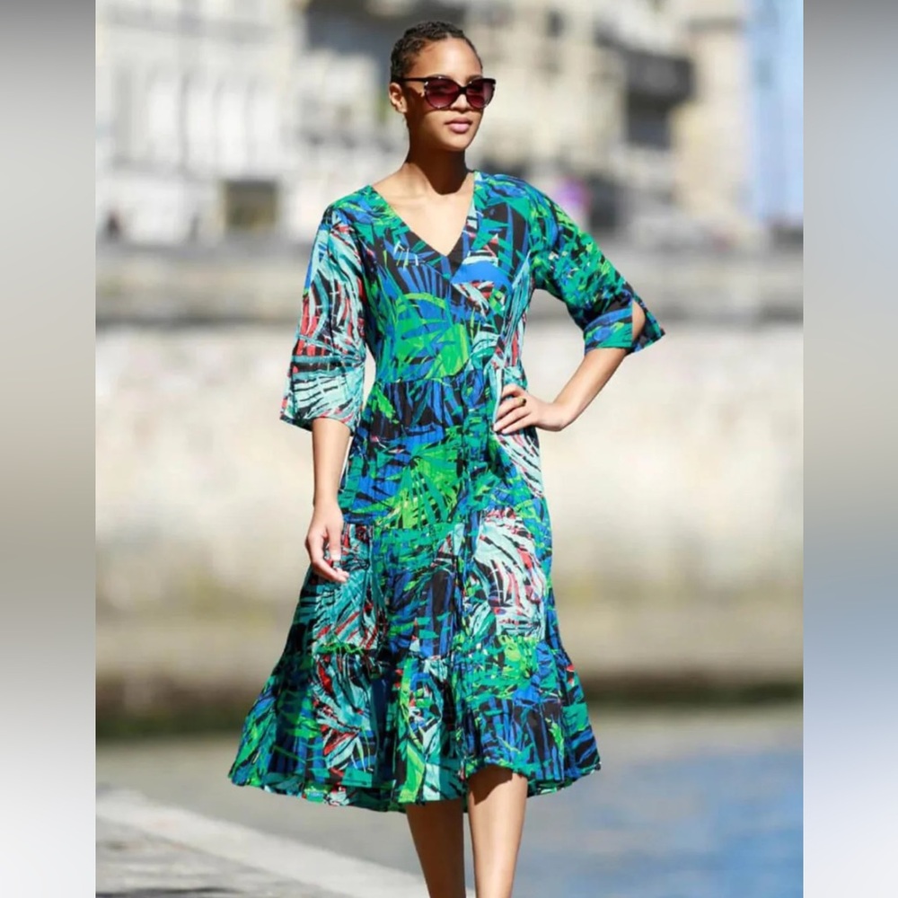Dress Addict Blue Tropical Ruffle Boutique Boho Dress